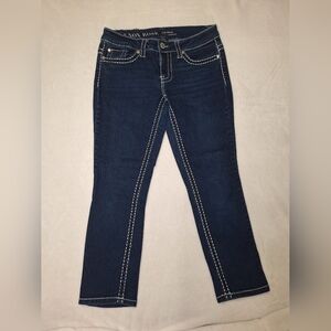 Knox Rose Dark Blue Crop Skinny Jeans with White Contrast Stitching